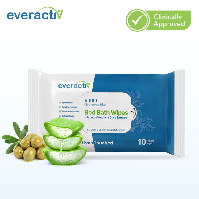 Everactiv Soft Body Cleansing Wet Bed Bath Wipes | Nourishing and Moisturising | Extra Large | Body Sponging