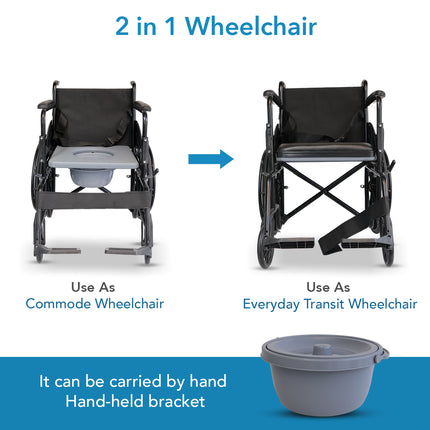 Everactiv (2 in 1) Foldable Wheelchair for Regular & Commode Use | Portable and Versatile Mobility Solution with Removable Top-seat for Commode Usage | Comfortable Seating | and Armrests
