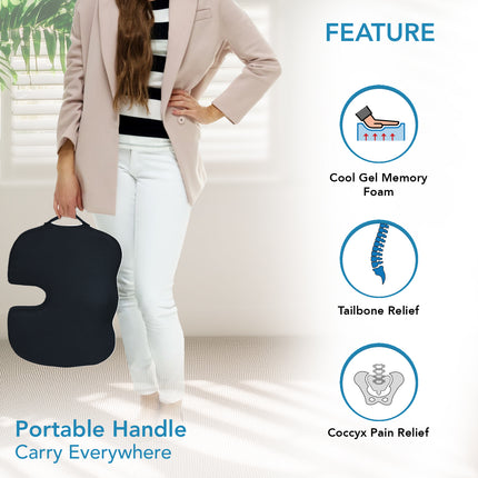 Everactiv Cool Gel Memory Foam Coccyx Seat Cushion for Tailbone Pain Relief | Orthopedic Chair Cushion for Sciatica, Back Pain | Breathable Mesh Cover, 2 Years Warranty