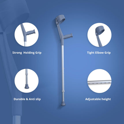 Everactiv Crutch for Old People - Lightweight and Adjustable | Enhanced Support and Stability | Comfortable Ergonomic Handle | Adjustable Forearm | Anti-Slip Rubber Tips