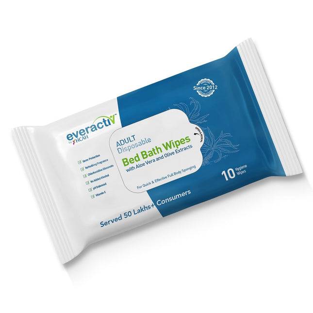 Everactiv Soft Body Cleansing Wet Bed Bath Wipes | Nourishing and Moisturising | Extra Large | Body Sponging