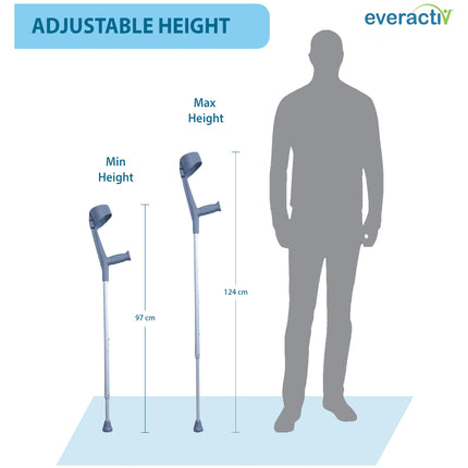 Everactiv Crutch for Old People - Lightweight and Adjustable | Enhanced Support and Stability | Comfortable Ergonomic Handle | Adjustable Forearm | Anti-Slip Rubber Tips