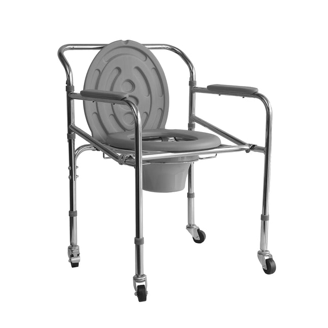 Everactiv by HCAH Commode Chair with Wheel for Toilet Adult, Height Adjustable and Foldable Toilet seat for Old People, Portable Toilet Seat for Adult | Material Type- Chrome Finish | Made in India
