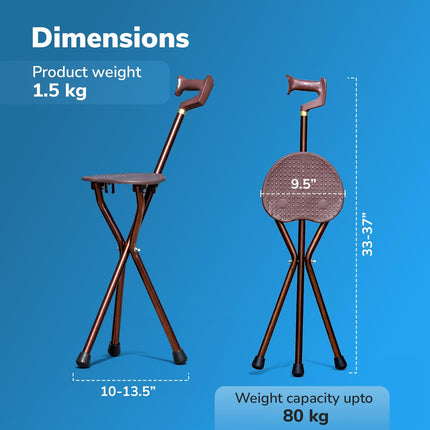 EverActiv Walking Stick with Seat for Elderly | Foldable Portable Walking Cane Chair | Lightweight Aluminium Stool Stick | Anti Slip Support for Outdoor Travel & Daily Use