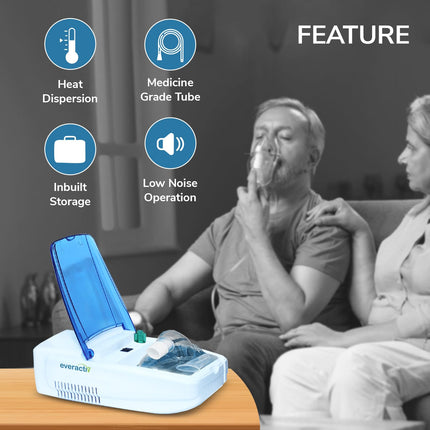 EverActiv Nebulizer Machine with Storage Compartment | 2 year Warranty | Compressor Inhaler for Kids & Adults | Steam Inhaler for Cold, Cough & Asthma Relief | Nebuliser Machine for Home