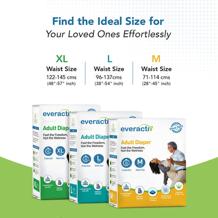 Everactiv Adult Diaper Leakproof, 10 hours Absorption Protection and Wetness Indicator, Unisex with Goodness of Aloe Vera | Tape Style