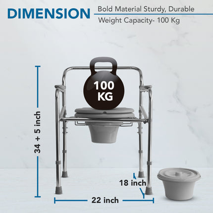Everactiv Commode Chair For Toilet Adult, Height Adjustable And Foldable Toilet Seat For Old People, Strong Frame Potty Chair For Adults, Portable Toilet Seat For Adult | Made In India, Grey