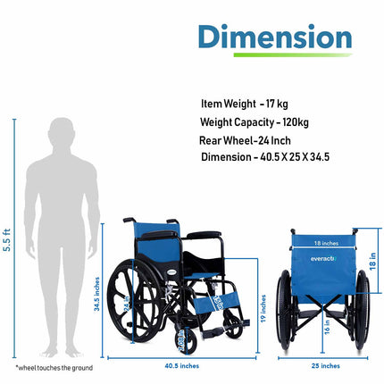 Everactiv Everyday Economy Foldable Wheelchair with Safety Seat belt, Weight Bearing Capacity 120 kg, Sturdy Frame and Easy Foldable Mechanism