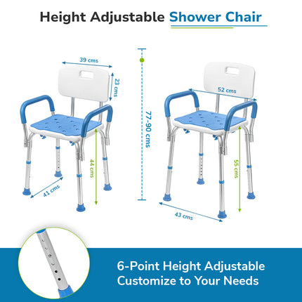 Everactiv Premium Shower Chair with Padded Armrest | Height Adjustable | Non-Slip EVA Mat | Tool-Free Assembly | Safety Shower Chair for Seniors & Elderly