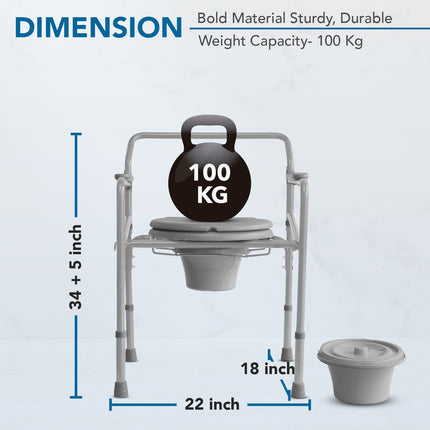 Everactiv Commode Chair For Toilet Adult, Height Adjustable And Foldable Toilet Seat For Old People, Strong Frame Potty Chair For Adults, Portable Toilet Seat For Adult | Made In India, Grey