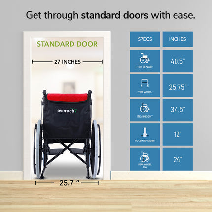 Everactiv Everyday Premium Foldable Wheelchair with 2 Extra Seats, 6 Wheels & Brakes for extra safety, Side Pouch, Bottle Holder
