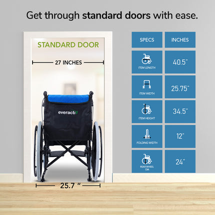 Everactiv Everyday Premium Foldable Wheelchair with 2 Extra Seats, 6 Wheels & Brakes for extra safety, Side Pouch, Bottle Holder