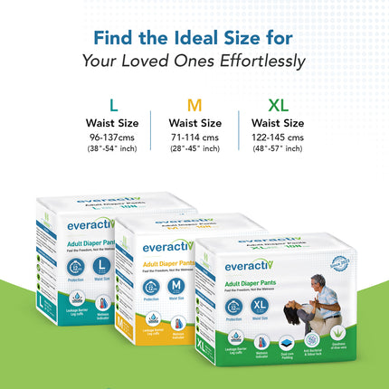 Everactiv Adult Diaper Leakproof, 10 hours Absorption Protection and Wetness Indicator, Unisex with Goodness of Aloe Vera | Pant Style