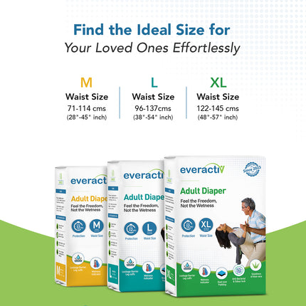 Everactiv Adult Diaper Leakproof, 10 hours Absorption Protection and Wetness Indicator, Unisex with Goodness of Aloe Vera | Tape Style
