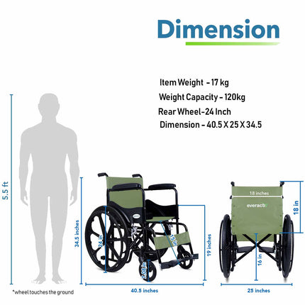 Everactiv Everyday Economy Foldable Wheelchair with Safety Seat belt, Weight Bearing Capacity 120 kg, Sturdy Frame and Easy Foldable Mechanism