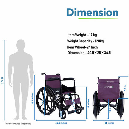 Everactiv Everyday Economy Foldable Wheelchair with Safety Seat belt, Weight Bearing Capacity 120 kg, Sturdy Frame and Easy Foldable Mechanism