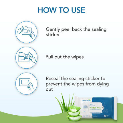 Everactiv Soft Body Cleansing Wet Bed Bath Wipes | Nourishing and Moisturising | Extra Large | Body Sponging