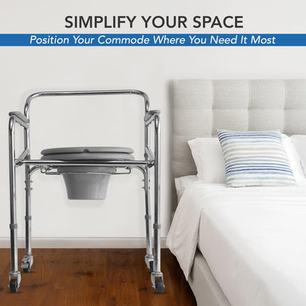 Everactiv by HCAH Commode Chair with Wheel for Toilet Adult, Height Adjustable and Foldable Toilet seat for Old People, Portable Toilet Seat for Adult | Material Type- Chrome Finish | Made in India