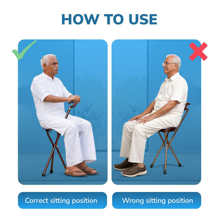 EverActiv Walking Stick with Seat for Elderly | Foldable Portable Walking Cane Chair | Lightweight Aluminium Stool Stick | Anti Slip Support for Outdoor Travel & Daily Use