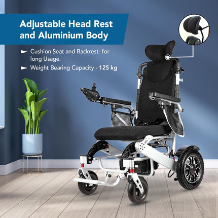 Everactiv EcoPower Heavy Duty Electric Wheelchair | Lithium Ion Battery | Air Travel Friendly | Foldable & Portable Motorized Wheelchair | Comes With Remote for attendant | Aluminium Made | Additional Headrest | Reclining Function