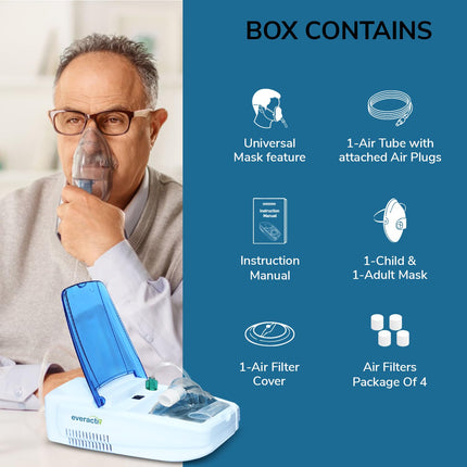 EverActiv Nebulizer Machine with Storage Compartment | 2 year Warranty | Compressor Inhaler for Kids & Adults | Steam Inhaler for Cold, Cough & Asthma Relief | Nebuliser Machine for Home