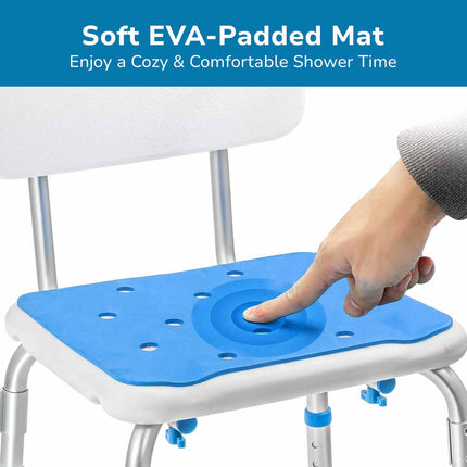 Everactiv Premium Shower Chair with Padded Armrest | Height Adjustable | Non-Slip EVA Mat | Tool-Free Assembly | Safety Shower Chair for Seniors & Elderly