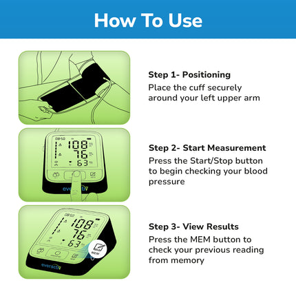 Everactiv Digital Blood Pressure Monitor for Home Use | Upper Arm BP Machine with XL Cuff (22–42 cm) | Type-C USB Rechargeable (Single Charge Lasts Up to 6 Months) | Large Display, IHB Indicator, One-Touch Operation