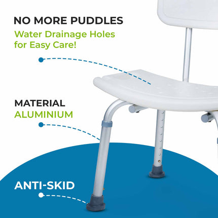 Everactiv Waterproof Shower Chair/Stool with Backrest for Elders, Adults, & Pregnant Women | Shower Bench with 1 Year Warranty