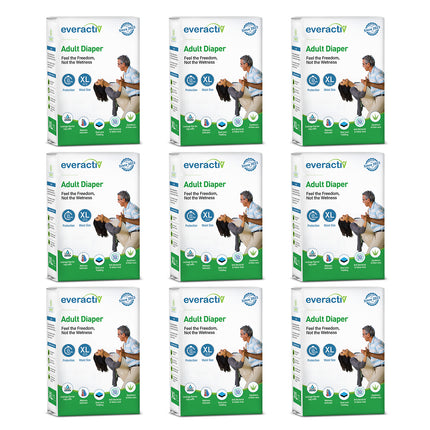 Everactiv Adult Diaper Leakproof, 10 hours Absorption Protection and Wetness Indicator, Unisex with Goodness of Aloe Vera | Tape Style