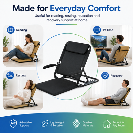 Everactiv Adjustable Hospital Back Rest - Multifunctional Large Size Back Support with 5 Recline Angles | Foldable & Portable