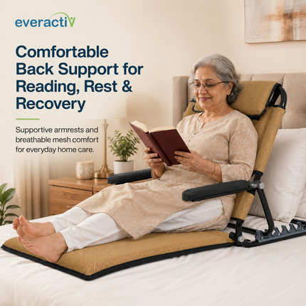 Everactiv Adjustable Hospital Back Rest - Multifunctional Large Size Back Support with 5 Recline Angles | Foldable & Portable