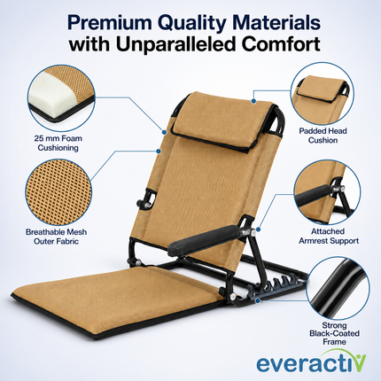Everactiv Adjustable Hospital Back Rest - Multifunctional Large Size Back Support with 5 Recline Angles | Foldable & Portable