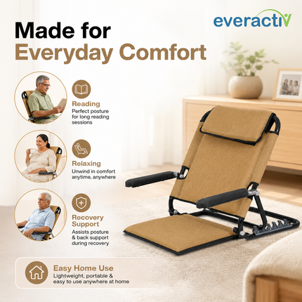 Everactiv Adjustable Hospital Back Rest - Multifunctional Large Size Back Support with 5 Recline Angles | Foldable & Portable