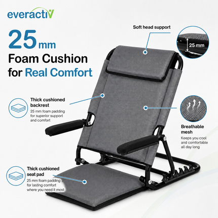 Everactiv Adjustable Hospital Back Rest - Multifunctional Large Size Back Support with 5 Recline Angles | Foldable & Portable