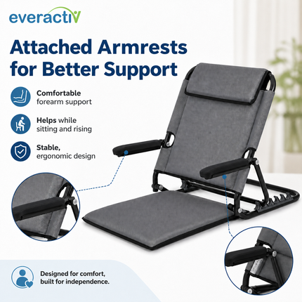 Everactiv Adjustable Hospital Back Rest - Multifunctional Large Size Back Support with 5 Recline Angles | Foldable & Portable