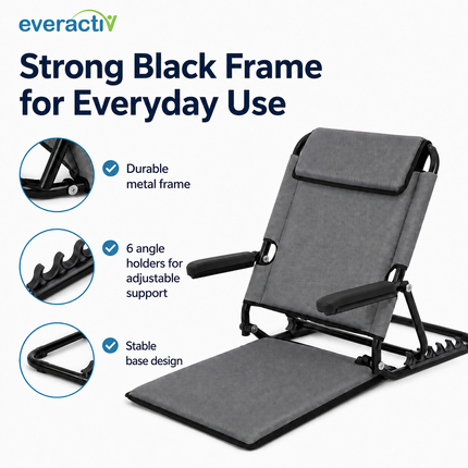 Everactiv Adjustable Hospital Back Rest - Multifunctional Large Size Back Support with 5 Recline Angles | Foldable & Portable