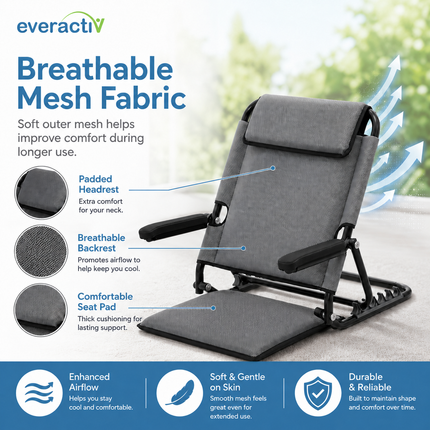 Everactiv Adjustable Hospital Back Rest - Multifunctional Large Size Back Support with 5 Recline Angles | Foldable & Portable
