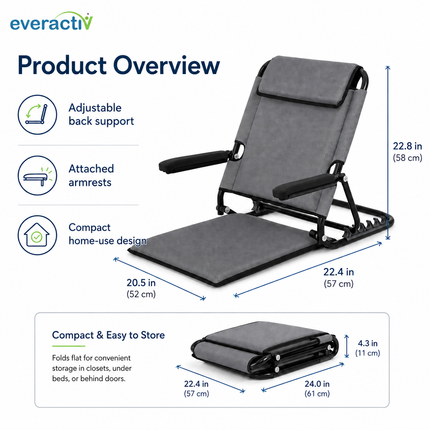 Everactiv Adjustable Hospital Back Rest - Multifunctional Large Size Back Support with 5 Recline Angles | Foldable & Portable