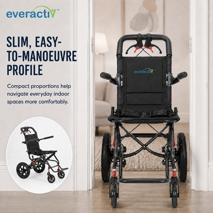 EverActiv Portable Travel Wheelchair for Seniors | Ultra-Light  | Foldable, Compact, Attendant Brake, Travel Convenience | Wheelchair for old people