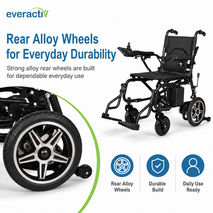 EverActiv EcoMove Foldable Electric Wheelchair | Dual Motor, Joystick Control, Lithium-Ion Battery | Portable & Ambidextrous | 100 Kg Capacity - Delivered within 2 Days