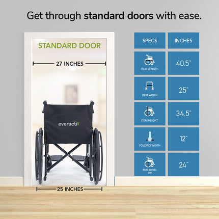 Everactiv Everyday Economy Foldable Wheelchair with Safety Seat belt, Weight Bearing Capacity 120 kg, Sturdy Frame and Easy Foldable Mechanism