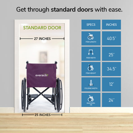 Everactiv Everyday Economy Foldable Wheelchair with Safety Seat belt, Weight Bearing Capacity 120 kg, Sturdy Frame and Easy Foldable Mechanism