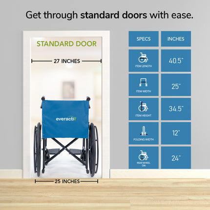 Everactiv Everyday Economy Foldable Wheelchair with Safety Seat belt, Weight Bearing Capacity 120 kg, Sturdy Frame and Easy Foldable Mechanism