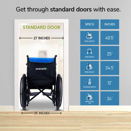Everactiv Everyday Economy Foldable Wheelchair with Safety Seat belt with Extra Soft Cushions, Weight Bearing Capacity 120 kg, Sturdy Frame and Easy Foldable Mechanism