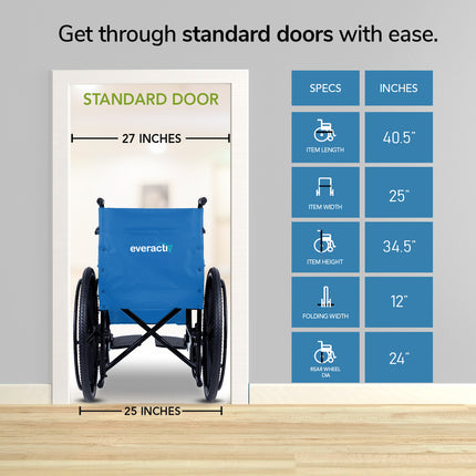 Everactiv Everyday Economy Foldable Wheelchair with Safety Seat belt, Weight Bearing Capacity 120 kg, Sturdy Frame and Easy Foldable Mechanism