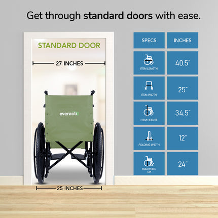 Everactiv Everyday Economy Foldable Wheelchair with Safety Seat belt, Weight Bearing Capacity 120 kg, Sturdy Frame and Easy Foldable Mechanism