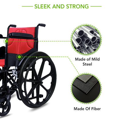 Everactiv Everyday Economy Foldable Wheelchair with Safety Seat belt with Extra Soft Cushions, Weight Bearing Capacity 120 kg, Sturdy Frame and Easy Foldable Mechanism