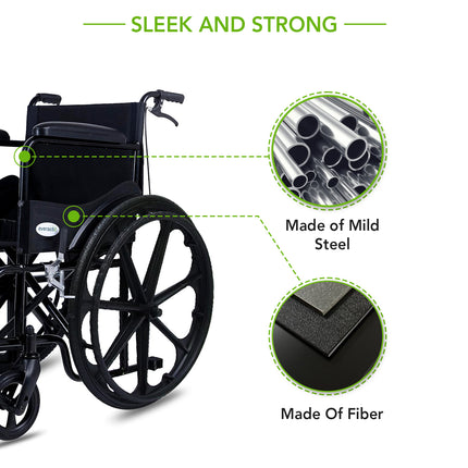 Everactiv Everyday Economy with Attendant Brakes Foldable Wheelchair with Safety Seat belt, Weight Bearing Capacity 120 kg, Sturdy Frame and Easy Foldable Mechanism