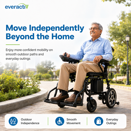 EverActiv EcoMove Foldable Electric Wheelchair | Dual Motor, Joystick Control, Lithium-Ion Battery | Portable & Ambidextrous | 100 Kg Capacity - Delivered within 2 Days