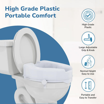 Everactiv Raised Toilet Seat Riser  – Commode Raiser for Elderly, Seniors, Disabled – Heavy Duty Toilet Seat Elevator for Knee Pain, Post Surgery – Easy Installation & Portable